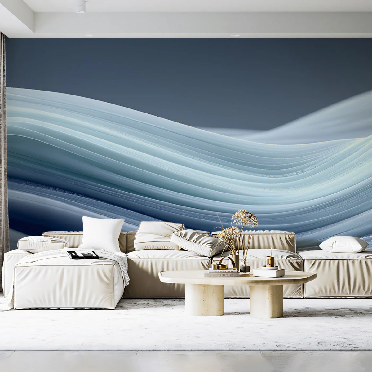Minimalist Fluid Wave Mural Wallpaper — Soft Blue Gradient Mural Wallpaper - pure wallpaper artwork