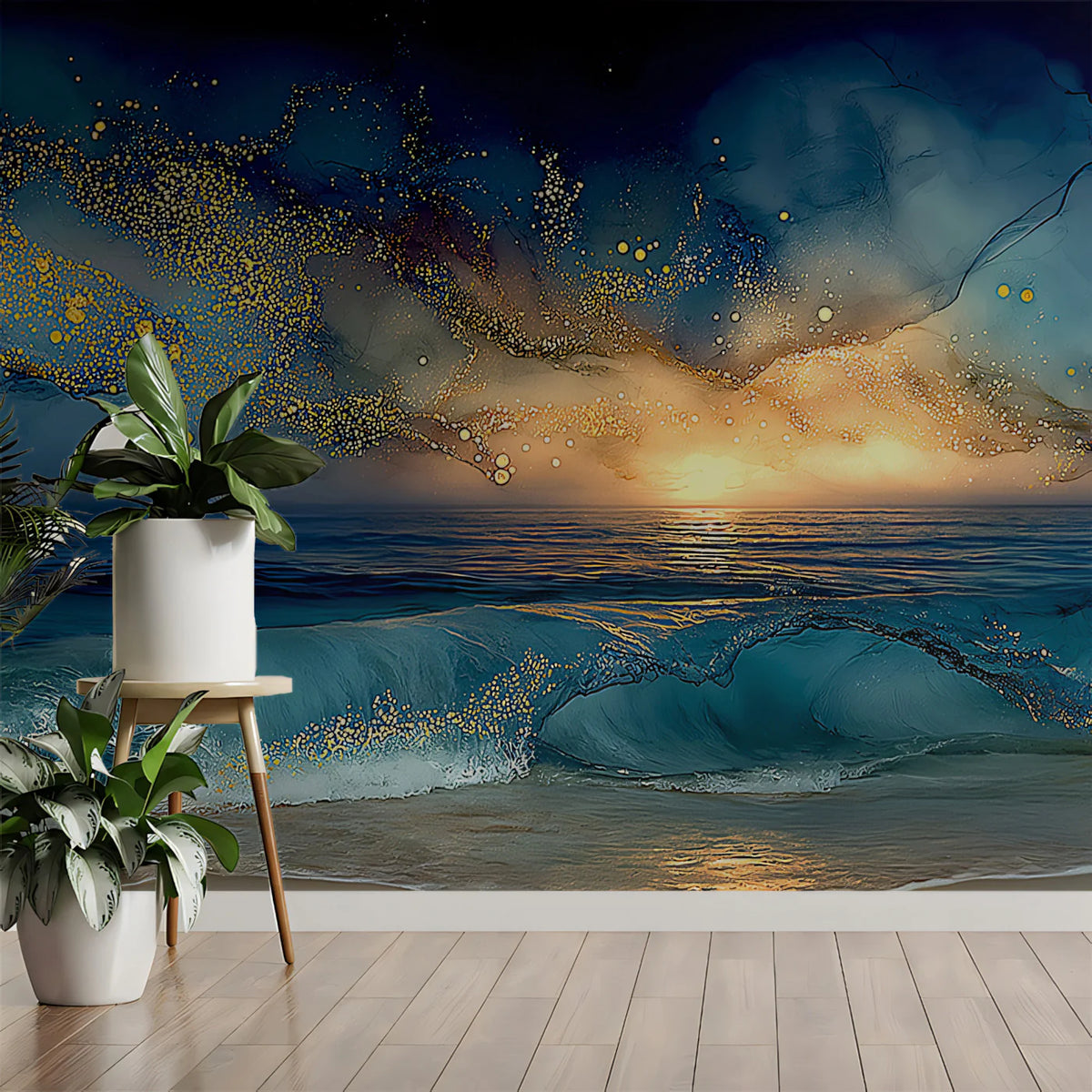 Cosmic Sunset Ocean Mural Wallpaper — Dreamy Seascape Wall Art Mural Wallpaper - pure wallpaper artwork