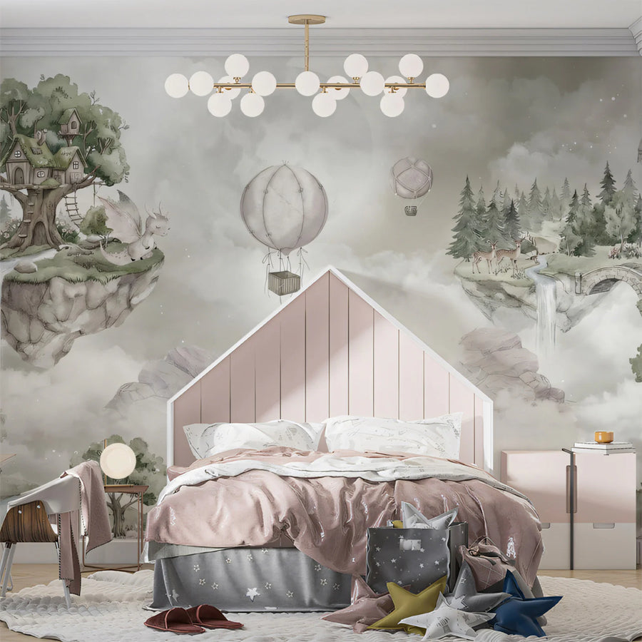 Floating Islands Storybook Mural Wallpaper — Whimsical Fantasy Mural Wallpaper