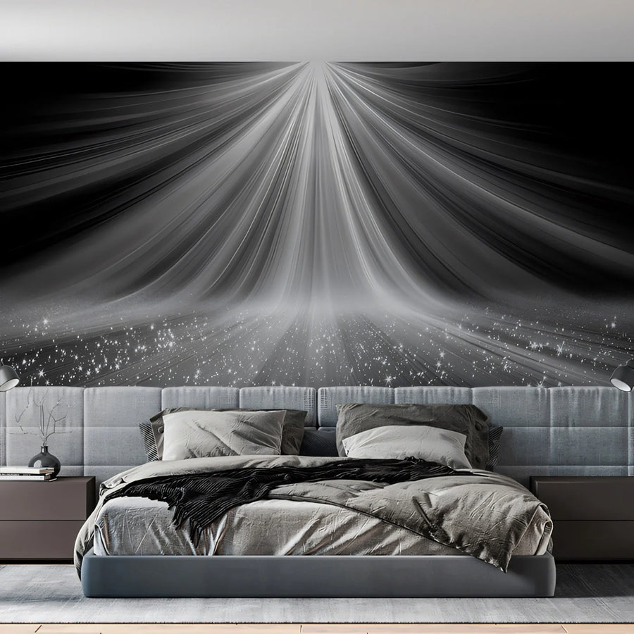Stellar Radiance Light Beam Mural Wallpaper — Dramatic Monochrome Mural Wallpaper