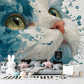 Cat Splash Portrait Mural Wallpaper — Dynamic Blue Liquid Art Mural Wallpaper - pure wallpaper artwork
