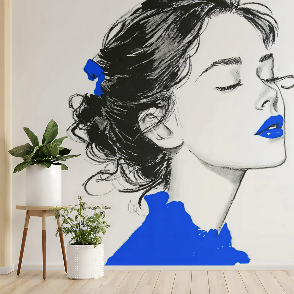 Fashion Sketch Portrait Mural Wallpaper — Minimalist Ink Illustration Mural Wallpaper - pure wallpaper artwork