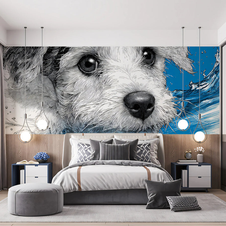 Dog Splash Portrait Mural Wallpaper — Dynamic Illustration Art Mural Wallpaper