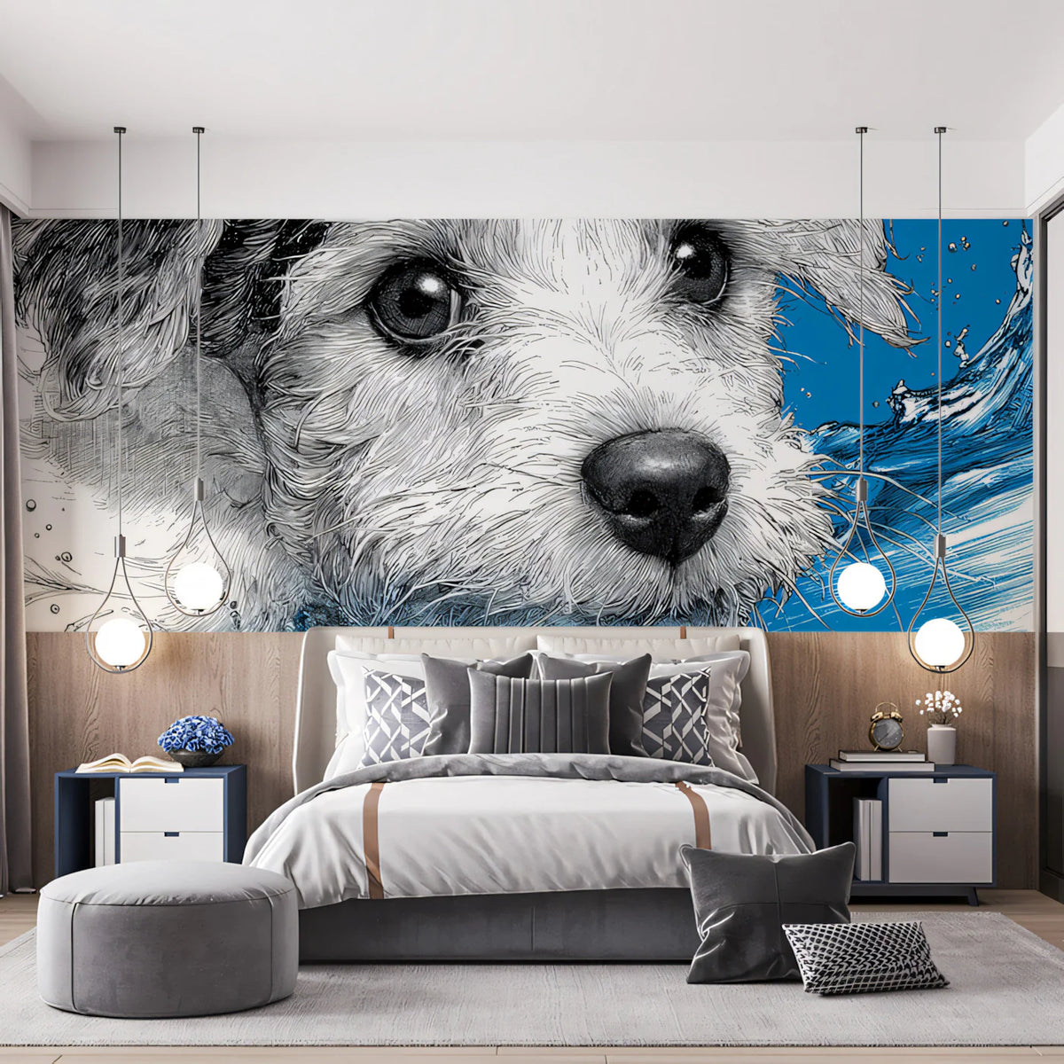 Dog Splash Portrait Mural Wallpaper — Dynamic Illustration Art Mural Wallpaper - pure wallpaper artwork