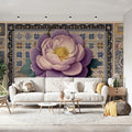 Ornate Peony & Tile Mural Wallpaper — Artistic Floral Motif Mural Wallpaper - pure wallpaper artwork