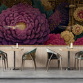 Gothic Peony & Bird Mural Wallpaper — Dark Academia Floral Pattern Mural Wallpaper - pure wallpaper artwork