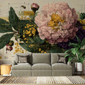 Peony Botanical Schematic Mural Wallpaper — Vintage Blueprint Art Mural Wallpaper - pure wallpaper artwork