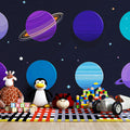 Cosmic Solar System Mural Wallpaper — Playful Planet Illustration Mural Wallpaper - pure wallpaper artwork