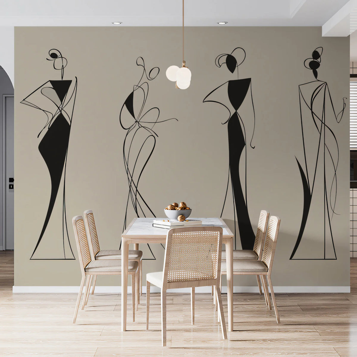Minimalist Fashion Silhouette Mural Wallpaper — Line Art Design Mural Wallpaper - pure wallpaper artwork