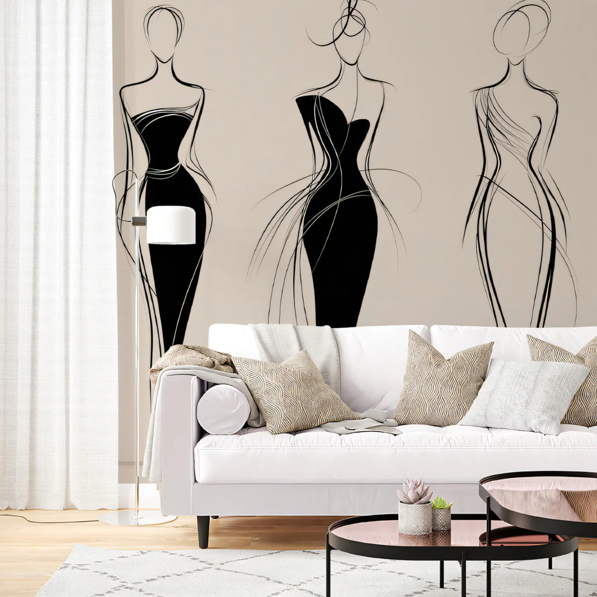 Haute Couture Sketch Mural Wallpaper — Minimalist Fashion Line Art Mural Wallpaper - pure wallpaper artwork
