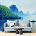 Lone Boat Lake Mural Wallpaper — Impressionist Oil Painting Style Mural Wallpaper - pure wallpaper artwork