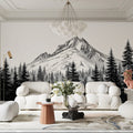 Stippled Alpine Peak Mural Wallpaper — Hand-Drawn Mountain Landscape Mural Wallpaper - pure wallpaper artwork