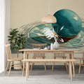 Minimalist Teal Orb Mural Wallpaper — Abstract Still Life Design Mural Wallpaper - pure wallpaper artwork