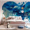 Water Goddess and Goldfish Mural Wallpaper — Fluid Blue Illustration Mural Wallpaper - pure wallpaper artwork