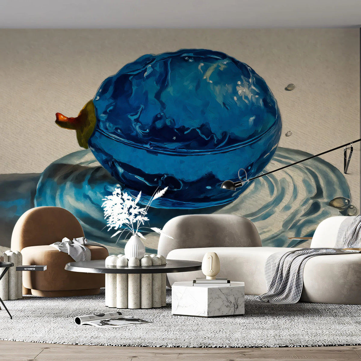 Blue Fruit Liquid Splash Mural Wallpaper — Artistic Still Life Mural Wallpaper - pure wallpaper artwork