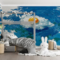 Fried Egg Water Splash Mural Wallpaper —Quirky Pop Art Design Mural Wallpaper - pure wallpaper artwork