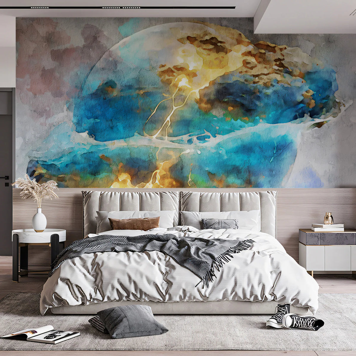 Celestial Orb Abstract Mural Wallpaper — Watercolor Nebula Art Mural Wallpaper - pure wallpaper artwork