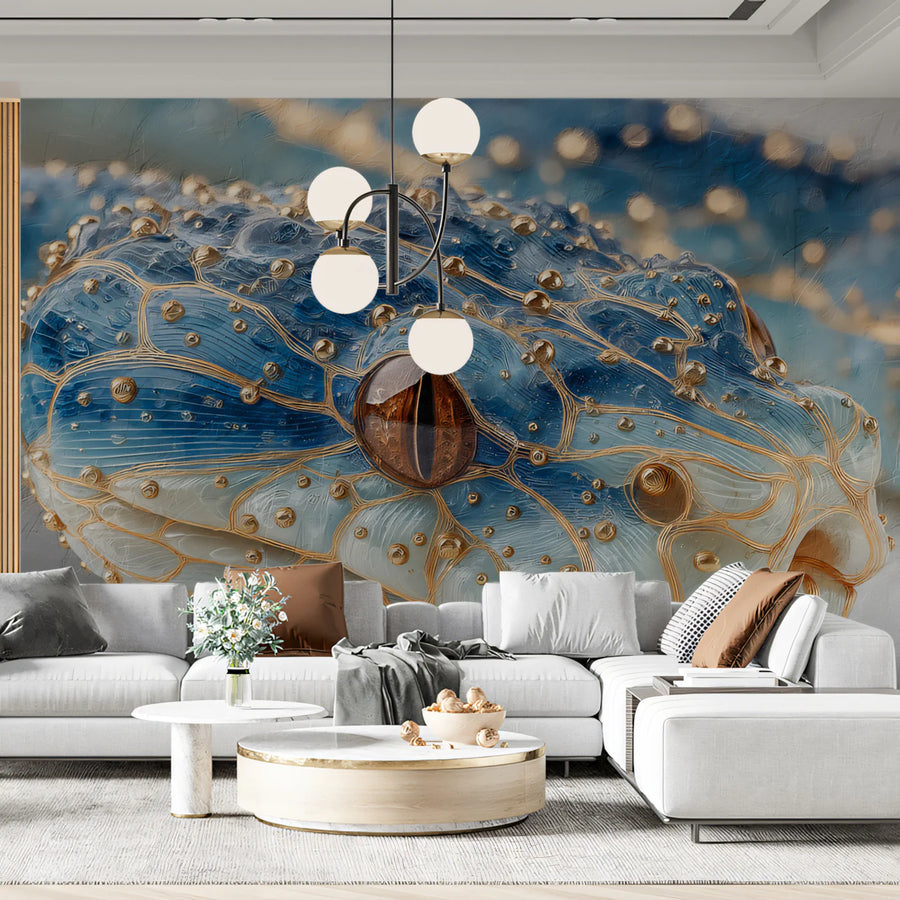 Blue and Gold Serpent Mural Wallpaper — Artistic Wildlife Design Mural Wallpaper