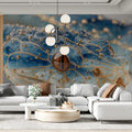 Blue and Gold Serpent Mural Wallpaper — Artistic Wildlife Design Mural Wallpaper - pure wallpaper artwork