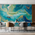 Emerald Fluid Art Mural Wallpaper — Abstract River Boat Design Mural Wallpaper - pure wallpaper artwork