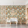 Vintage Peony Floral Mural Wallpaper — Soft Teal and Peach Mural Wallpaper - pure wallpaper artwork