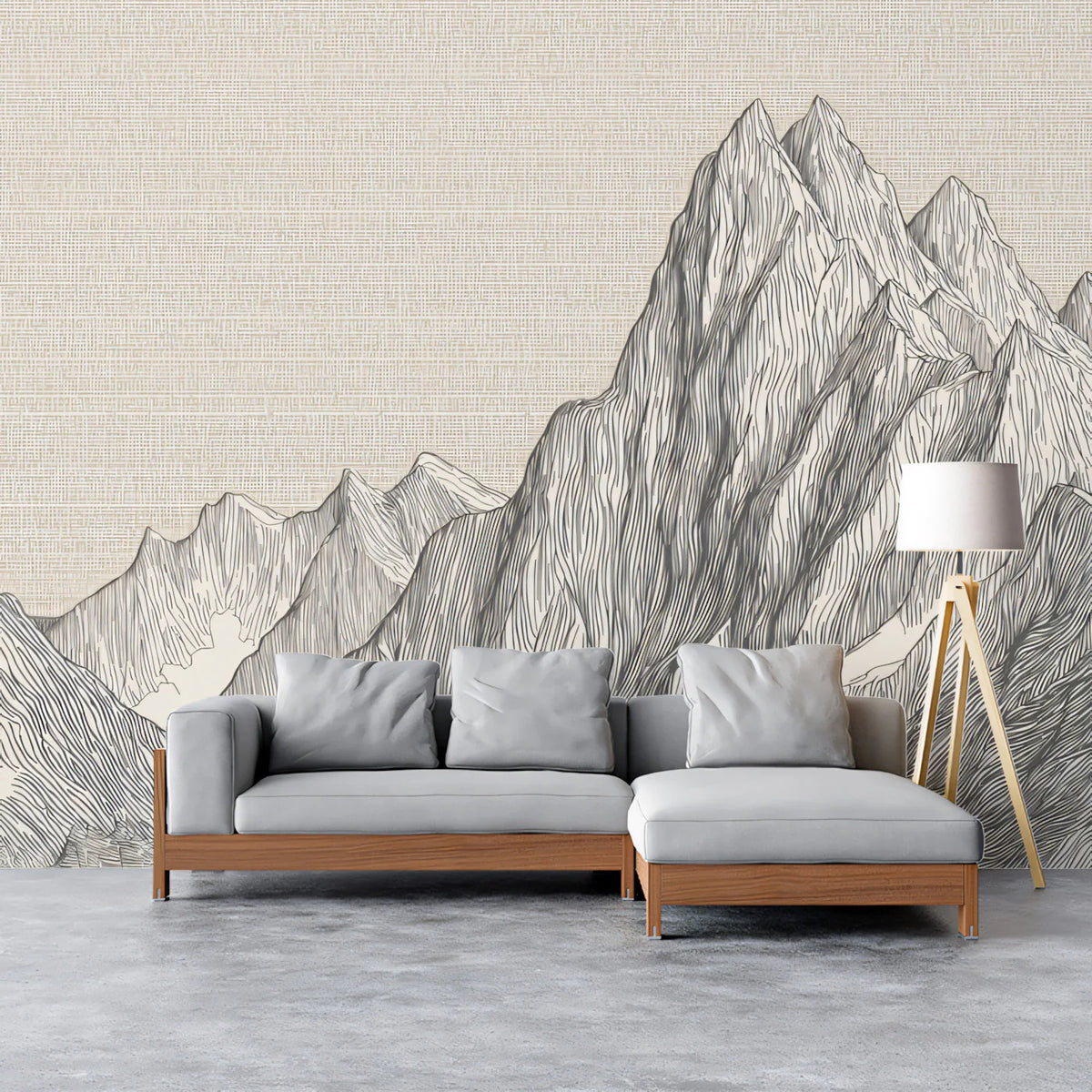 Mountain Peak Line Art Mural Wallpaper — Minimalist Linen Texture Mural Wallpaper - pure wallpaper artwork