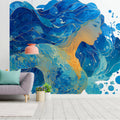 Ocean Spirit Wave Mural Wallpaper — Intricate Blue and Gold Design Mural Wallpaper - pure wallpaper artwork