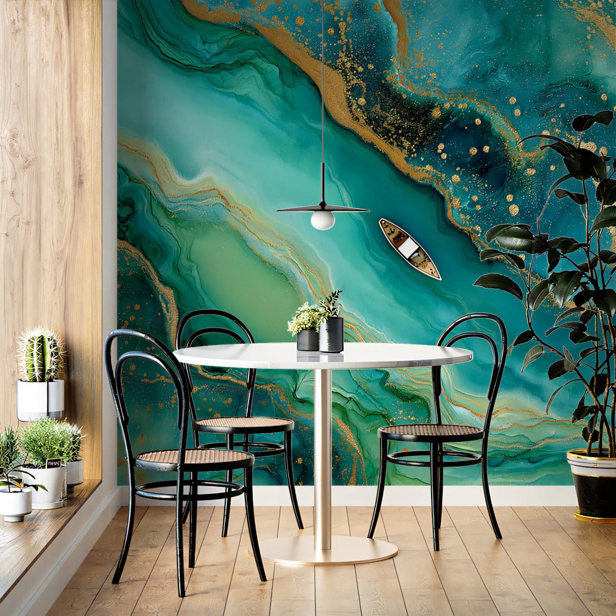 Emerald Fluid Agate Mural Wallpaper with Gold Foil Accents Mural Wallpaper - pure wallpaper artwork