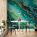 Emerald Fluid Agate Mural Wallpaper with Gold Foil Accents Mural Wallpaper - pure wallpaper artwork