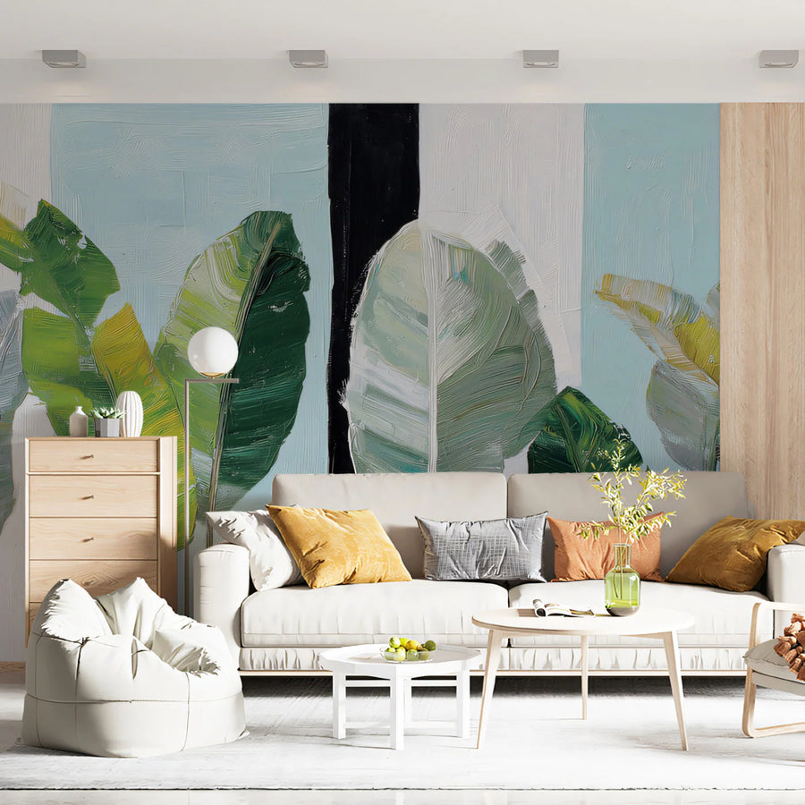 Textured Banana Leaf Mural Wallpaper —Modern Oil Painting Style Mural Wallpaper