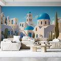 Santorini Street Scene Mural Wallpaper — Mediterranean Architectural Mural Wallpaper - pure wallpaper artwork