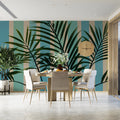 Striped Palm Leaf Mural Wallpaper — Botanical Retro Decor Mural Wallpaper - pure wallpaper artwork