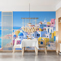 Santorini Coastal Village Mural Wallpaper — Vibrant Greek Escape Mural Wallpaper - pure wallpaper artwork