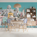 Mediterranean Village Mural Wallpaper — Coastal Pastel Scenery Mural Wallpaper - pure wallpaper artwork