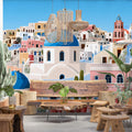 Mediterranean Hillside Village Mural Wallpaper — Vibrant Scenic Mural Wallpaper - pure wallpaper artwork