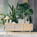 Modern Botanical Potted Plant Mural Wallpaper — Artistic Striped Mural Wallpaper - pure wallpaper artwork