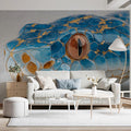 Cobalt Serpent Macro Mural Wallpaper — Gilded Reptilian Texture Mural Wallpaper - pure wallpaper artwork