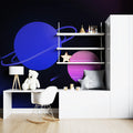 Minimalist Cosmic Planets Mural Wallpaper — Modern Synthwave Style Mural Wallpaper - pure wallpaper artwork