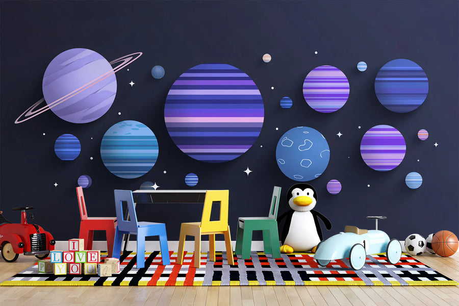 Celestial Planets Mural Wallpaper — Paper Cut Galaxy Style Mural Wallpaper
