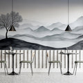 Ink Wash Mountain Solitary Tree Mural Wallpaper — Zen Landscape Mural Wallpaper - pure wallpaper artwork