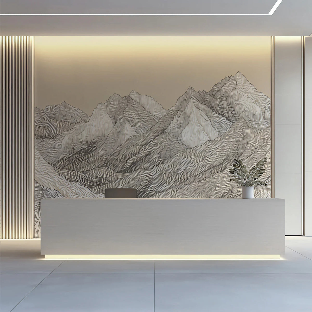 Minimalist Mountain Range Mural Wallpaper in Warm Beige Mural Wallpaper - pure wallpaper artwork