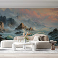 Mist-Covered Mountain Coast Mural Wallpaper — Painterly Oil Scene Mural Wallpaper - pure wallpaper artwork