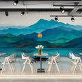 Watercolor Mountain Lake Mural Wallpaper — Teal Horizon Landscape Mural Wallpaper - pure wallpaper artwork
