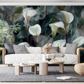 Calla Lily Botanical Mural Wallpaper — Moody Floral Wall Art Mural Wallpaper - pure wallpaper artwork