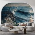 Turbulent Ocean Oil Painting Mural Wallpaper — Moody Sea Waves Mural Wallpaper - pure wallpaper artwork