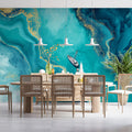 Teal Fluid Ocean Aerial Mural Wallpaper with Gold Accents Mural Wallpaper - pure wallpaper artwork