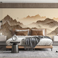 Vintage Mountain Engraving Mural Wallpaper — Sepia Line Art Mural Wallpaper - pure wallpaper artwork