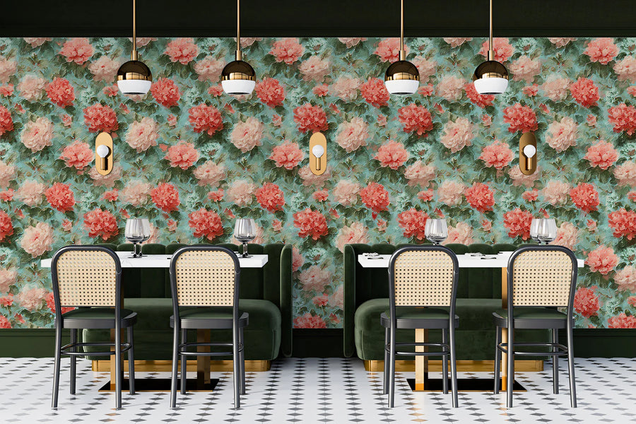 Vintage Peony Oil Painting Mural Wallpaper — Impressionistic Floral Mural Wallpaper