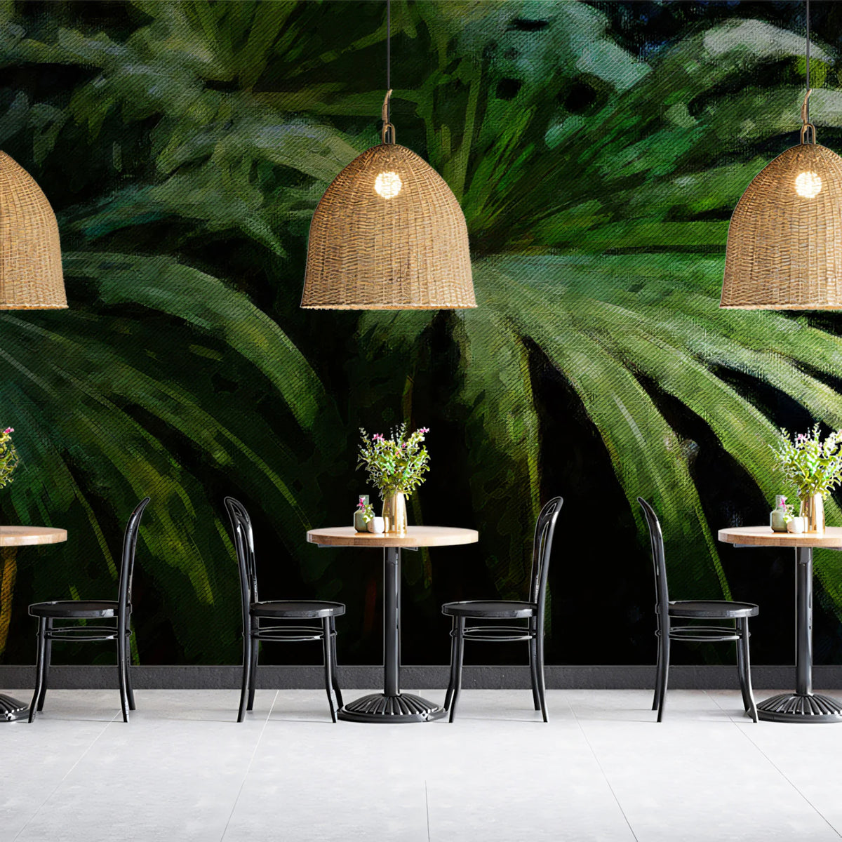 Deep Tropical Palm Leaf Mural Wallpaper — Moody Botanical Art Mural Wallpaper - pure wallpaper artwork