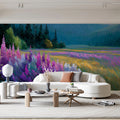 Purple Wildflower Meadow Mural Wallpaper — Impressionistic Landscape Mural Wallpaper - pure wallpaper artwork